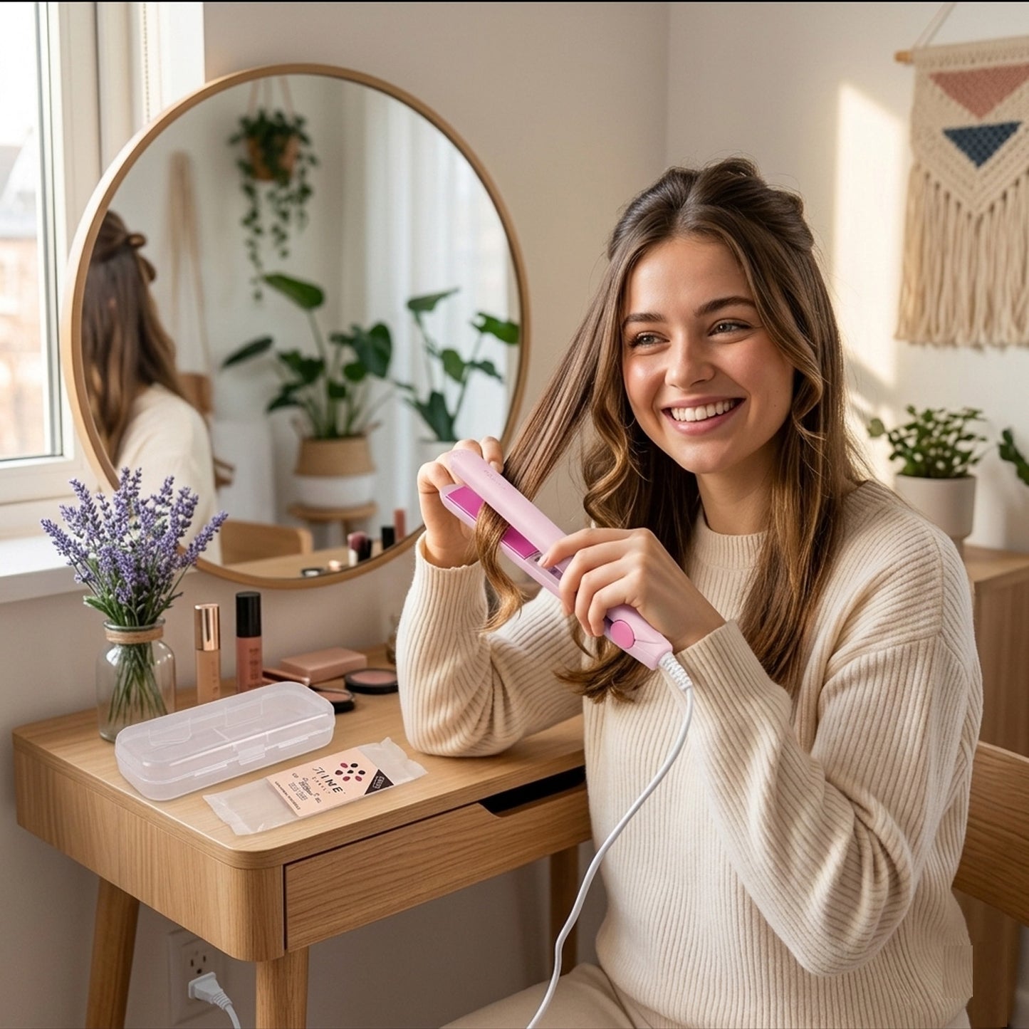 Portable Mini Professional Hair Straightener with Temp Control & Storage Case